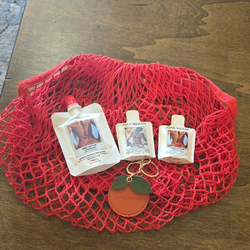 Josie Maran Body Butter Trio with Red Net Market Bag